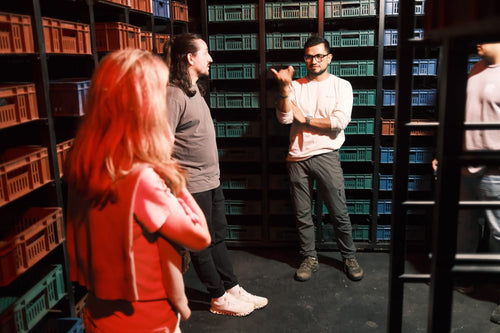 ilse, Oscar and Nick Spanoudakis in the dark dry room